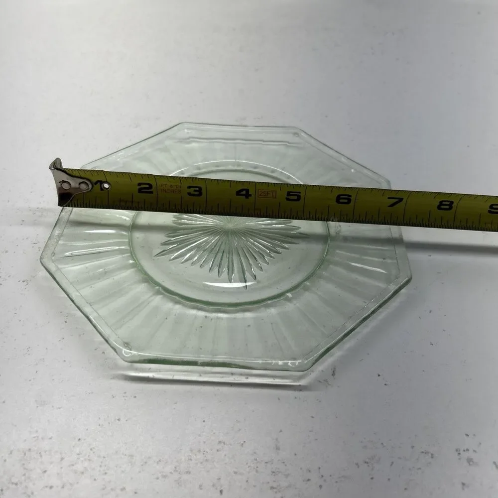 Lot Of 3 - Vintage Bundle Heisey Green Uranium Glass Octagon‎ Shaped 7